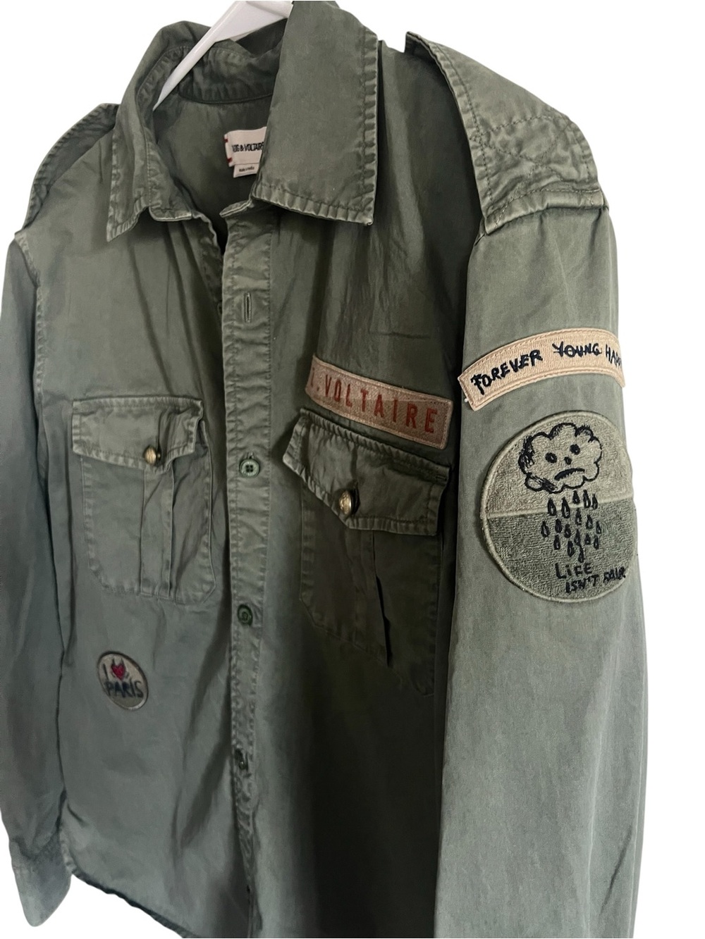 Zadig & Voltaire Taskal Grass Khaki Patch Military Shirt Jacket XS